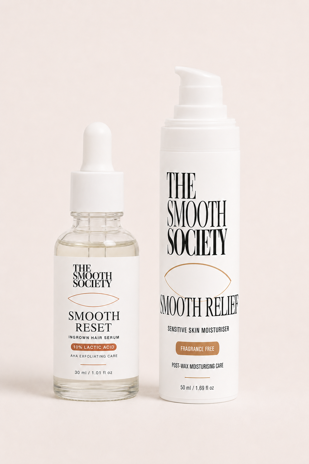 Smooth Aftercare Set — pre-order duo met Smooth Reset Ingrown Hair Serum en Smooth Relief moisturiser voor de bikinilijn en oksels