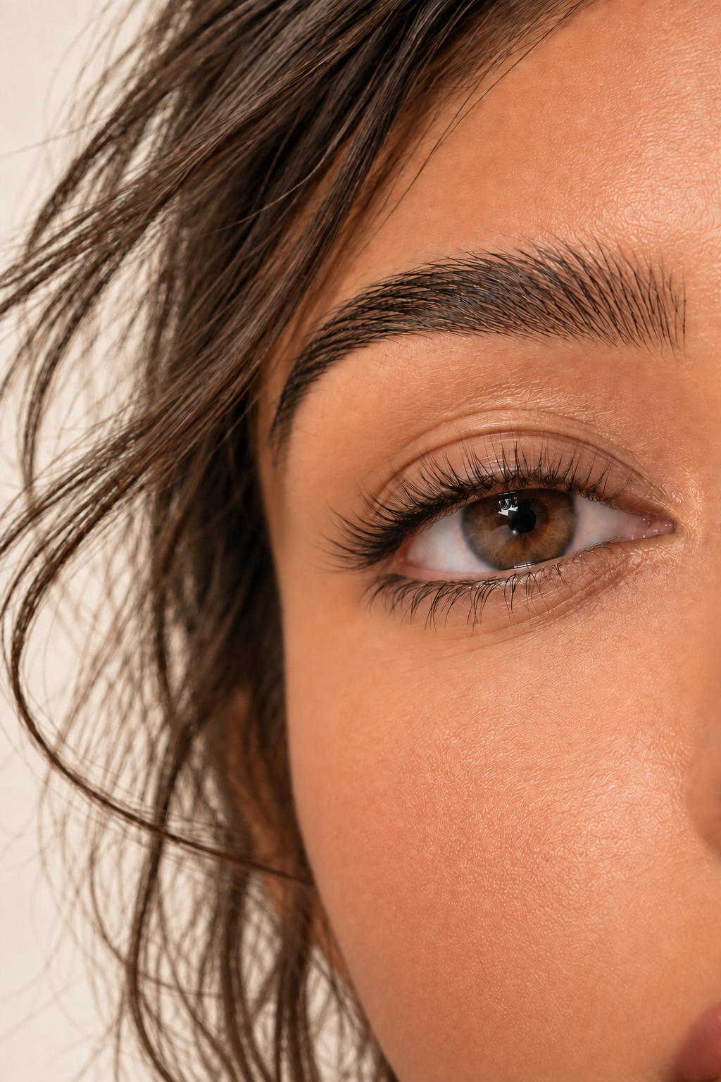 Close-up van een oog met natuurlijke Classic One By One wimperextensions